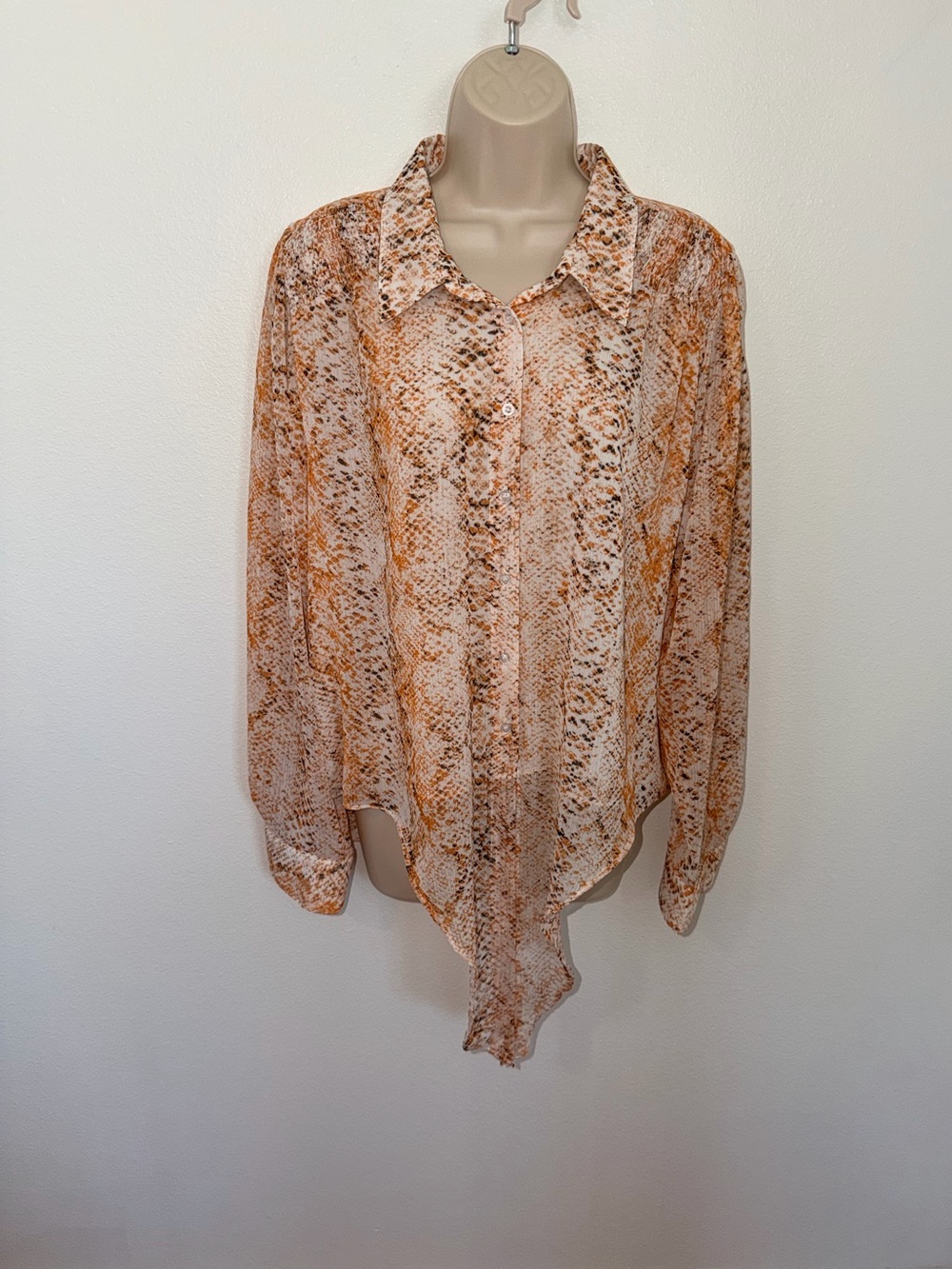 Calvin Klein Orange and Beige Snake Print Button-Down Shirt